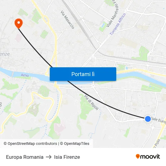 Europa Romania to Isia Firenze map
