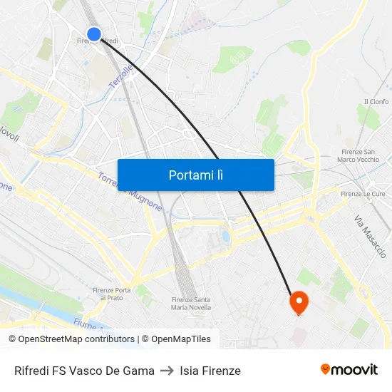 Rifredi FS Vasco De Gama to Isia Firenze map