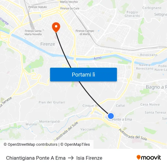 Chiantigiana Ponte A Ema to Isia Firenze map