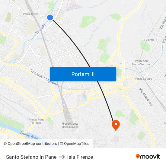 Santo Stefano In Pane to Isia Firenze map