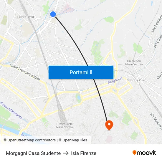 Morgagni Casa Studente to Isia Firenze map