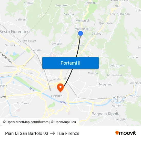 Pian Di San Bartolo 03 to Isia Firenze map