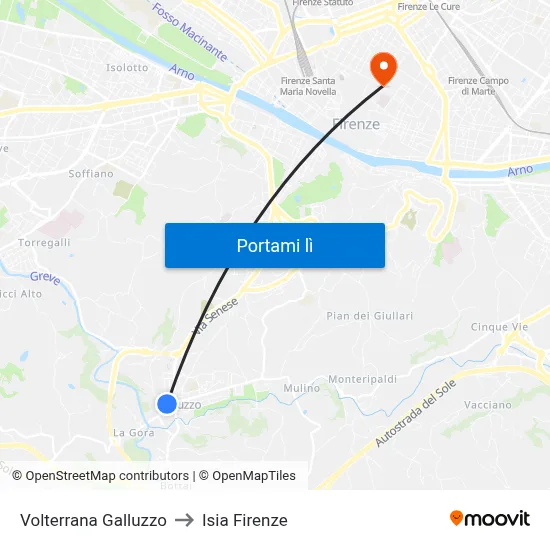 Volterrana Galluzzo to Isia Firenze map