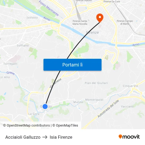 Acciaioli Galluzzo to Isia Firenze map