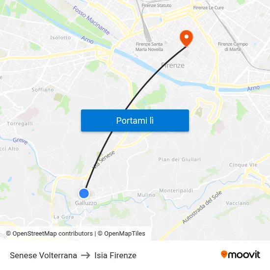 Senese Volterrana to Isia Firenze map