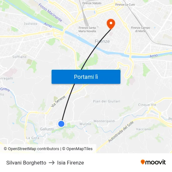 Silvani Borghetto to Isia Firenze map