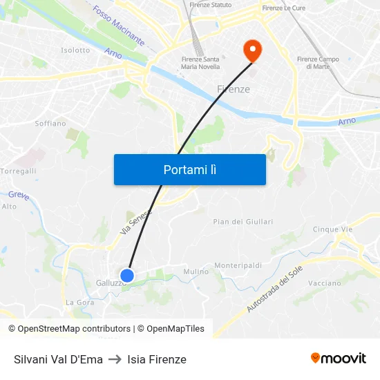 Silvani Val D'Ema to Isia Firenze map