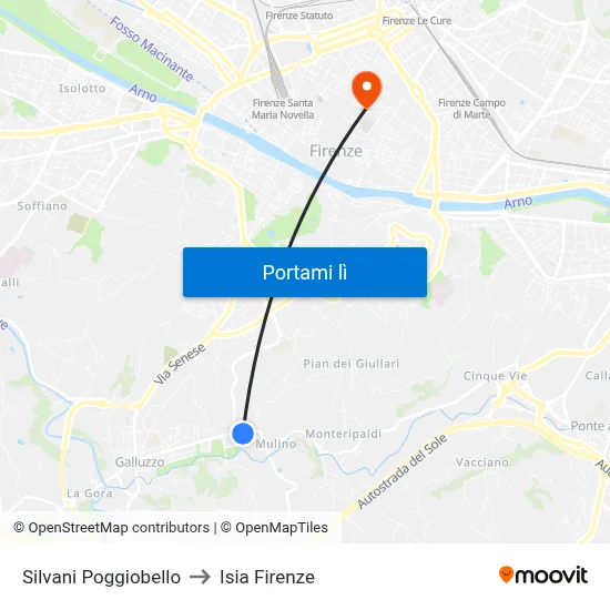 Silvani Poggiobello to Isia Firenze map