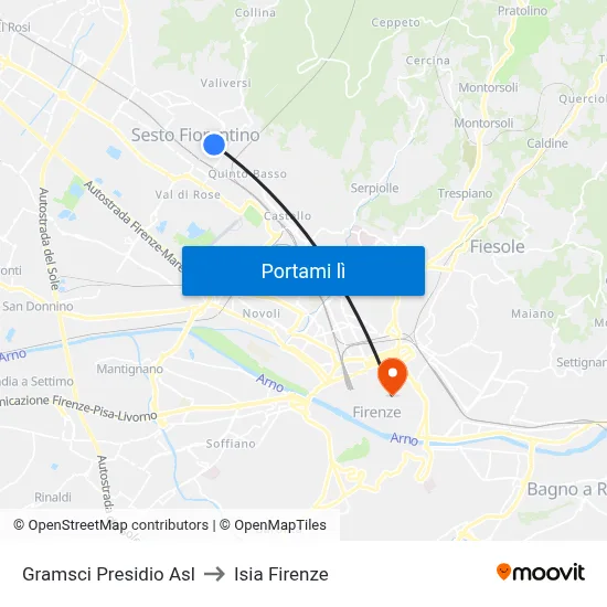 Gramsci Presidio Asl to Isia Firenze map