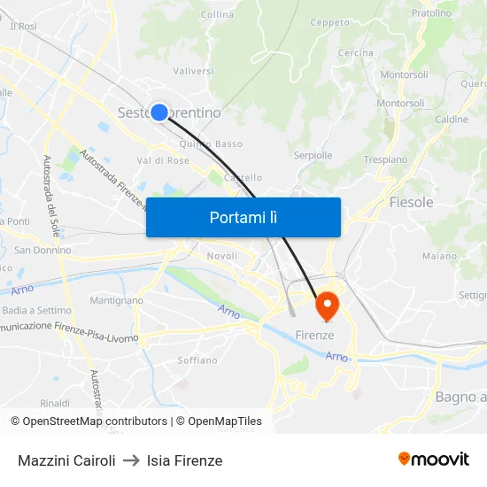 Mazzini Cairoli to Isia Firenze map