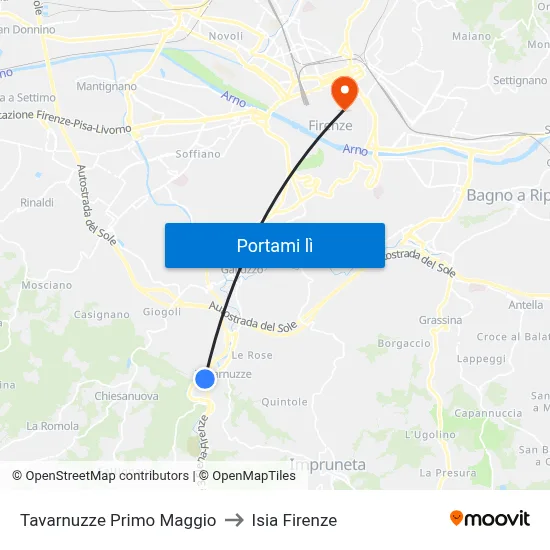 Tavarnuzze Primo Maggio to Isia Firenze map