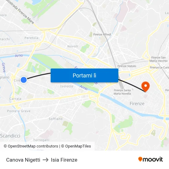 Canova Nigetti to Isia Firenze map