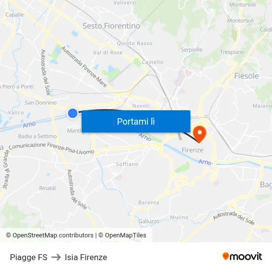 Piagge FS to Isia Firenze map