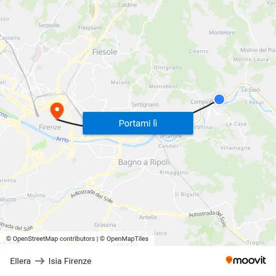 Ellera to Isia Firenze map