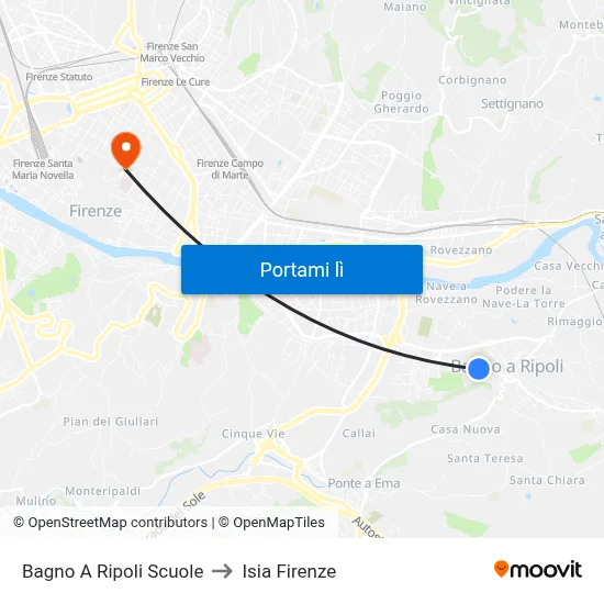 Bagno A Ripoli Scuole to Isia Firenze map