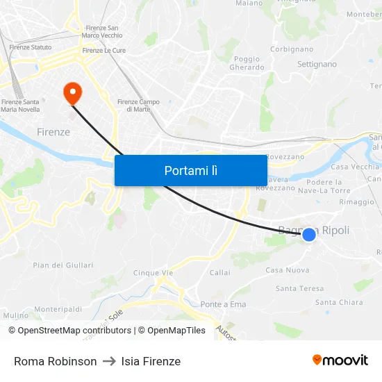 Roma Robinson to Isia Firenze map