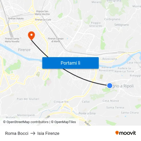 Roma Bocci to Isia Firenze map