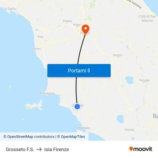 Grosseto F.S. to Isia Firenze map