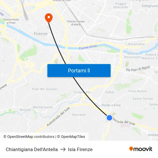 Chiantigiana Dell'Antella to Isia Firenze map