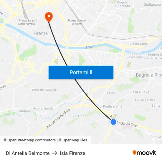 Di Antella Belmonte to Isia Firenze map