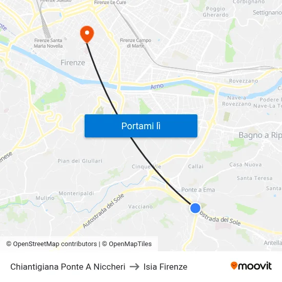 Chiantigiana Ponte A Niccheri to Isia Firenze map