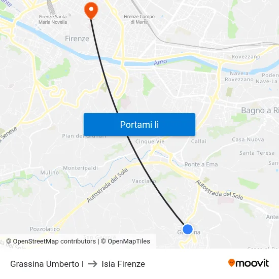 Grassina Umberto I to Isia Firenze map