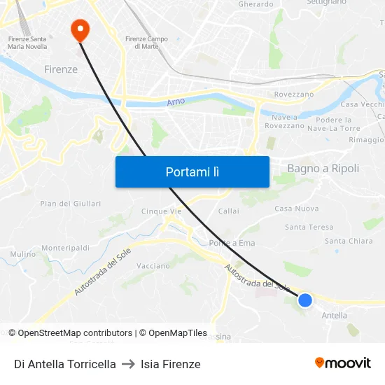 Di Antella Torricella to Isia Firenze map