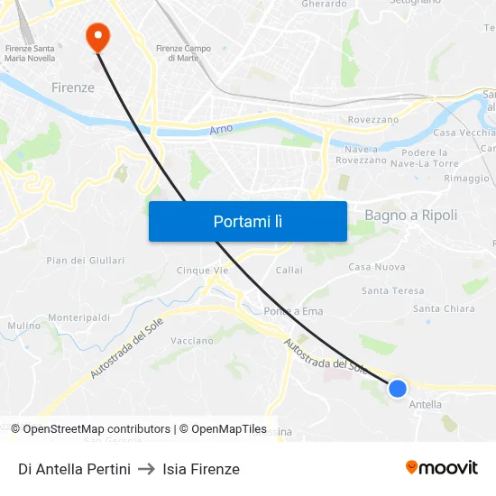 Di Antella Pertini to Isia Firenze map