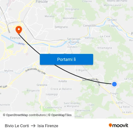 Bivio Le Corti to Isia Firenze map