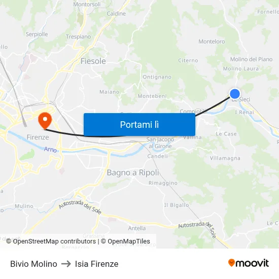 Bivio Molino to Isia Firenze map