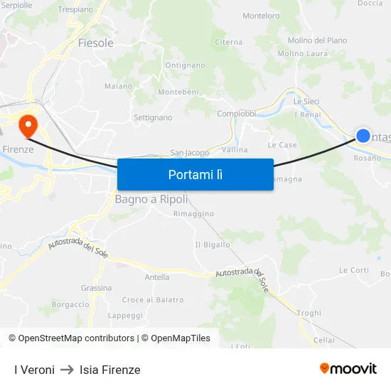 I Veroni to Isia Firenze map