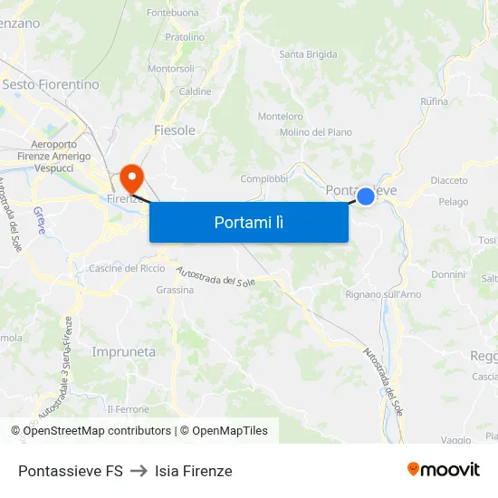 Pontassieve FS to Isia Firenze map