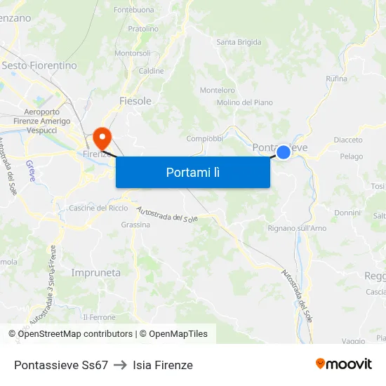 Pontassieve Ss67 to Isia Firenze map