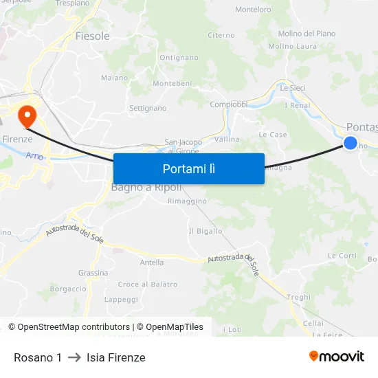 Rosano 1 to Isia Firenze map