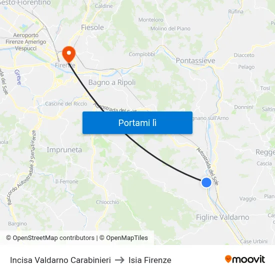 Incisa Valdarno Carabinieri to Isia Firenze map