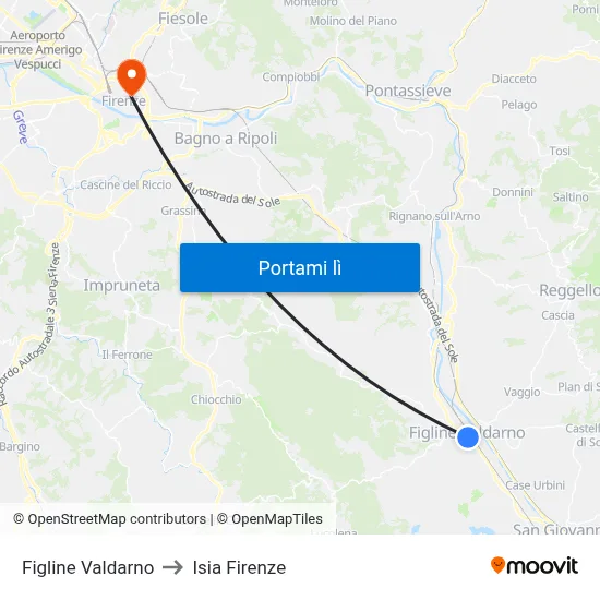 Figline Valdarno to Isia Firenze map