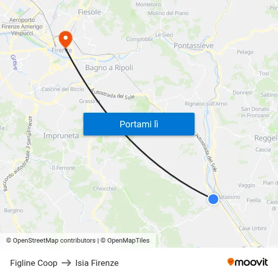 Figline Coop to Isia Firenze map