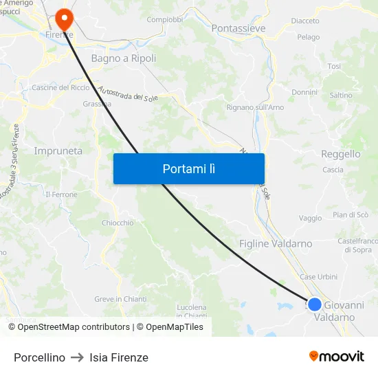 Porcellino to Isia Firenze map