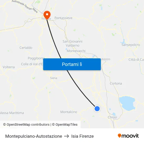 Montepulciano-Autostazione to Isia Firenze map