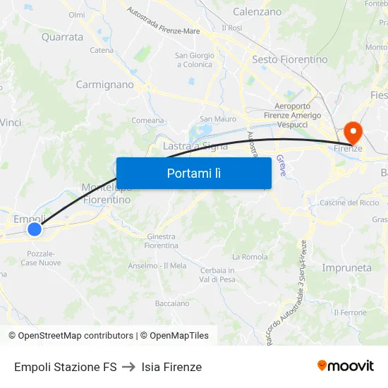 Empoli Stazione FS to Isia Firenze map
