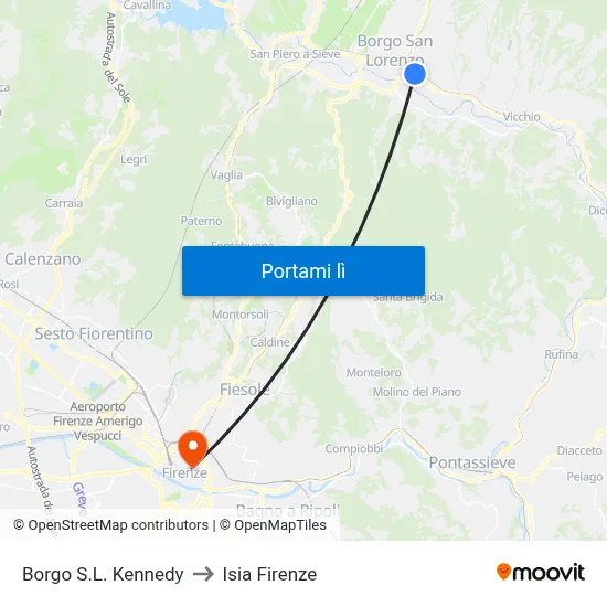 Borgo S.L. Kennedy to Isia Firenze map
