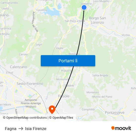 Fagna to Isia Firenze map