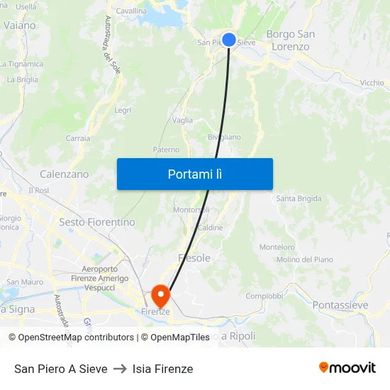 San Piero A Sieve to Isia Firenze map