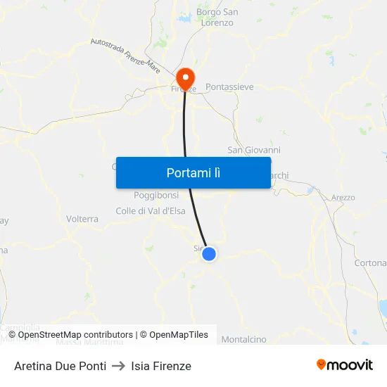 Aretina Due Ponti to Isia Firenze map