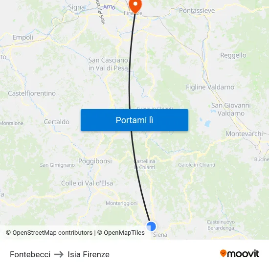 Fontebecci to Isia Firenze map