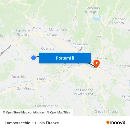 Lamporecchio to Isia Firenze map