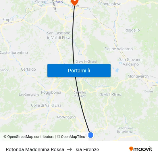 Rotonda Madonnina Rossa to Isia Firenze map