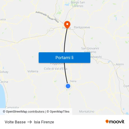 Volte Basse to Isia Firenze map
