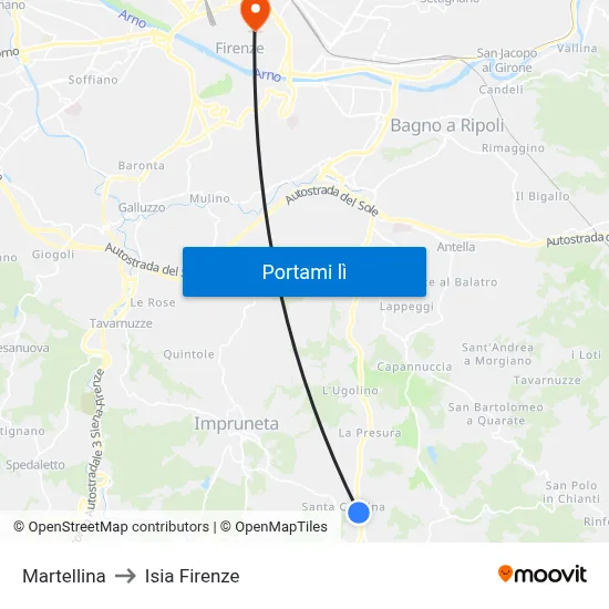 Martellina to Isia Firenze map