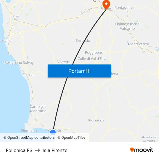 Follonica FS to Isia Firenze map